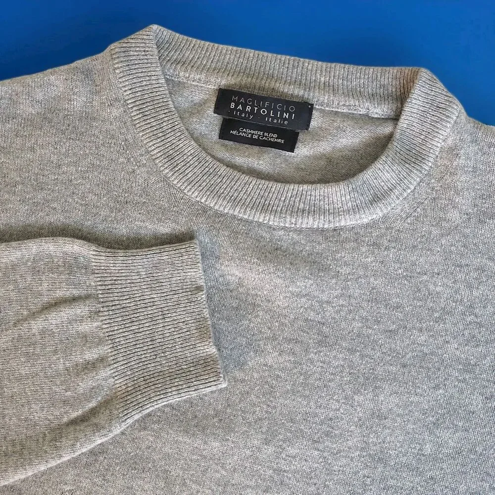 Maglificio Bartolini Mens XL Gray Cashmere Blend Crewneck Sweater Italy NWOT